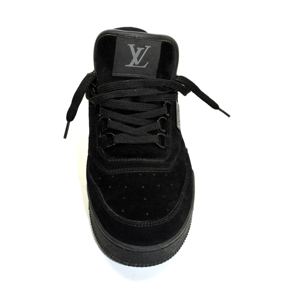 F0 Auth LOUIS VUITTON Black Suede & Leather LV Trainer Uniform Sneakers Size 6.5 - Picture 5 of 11